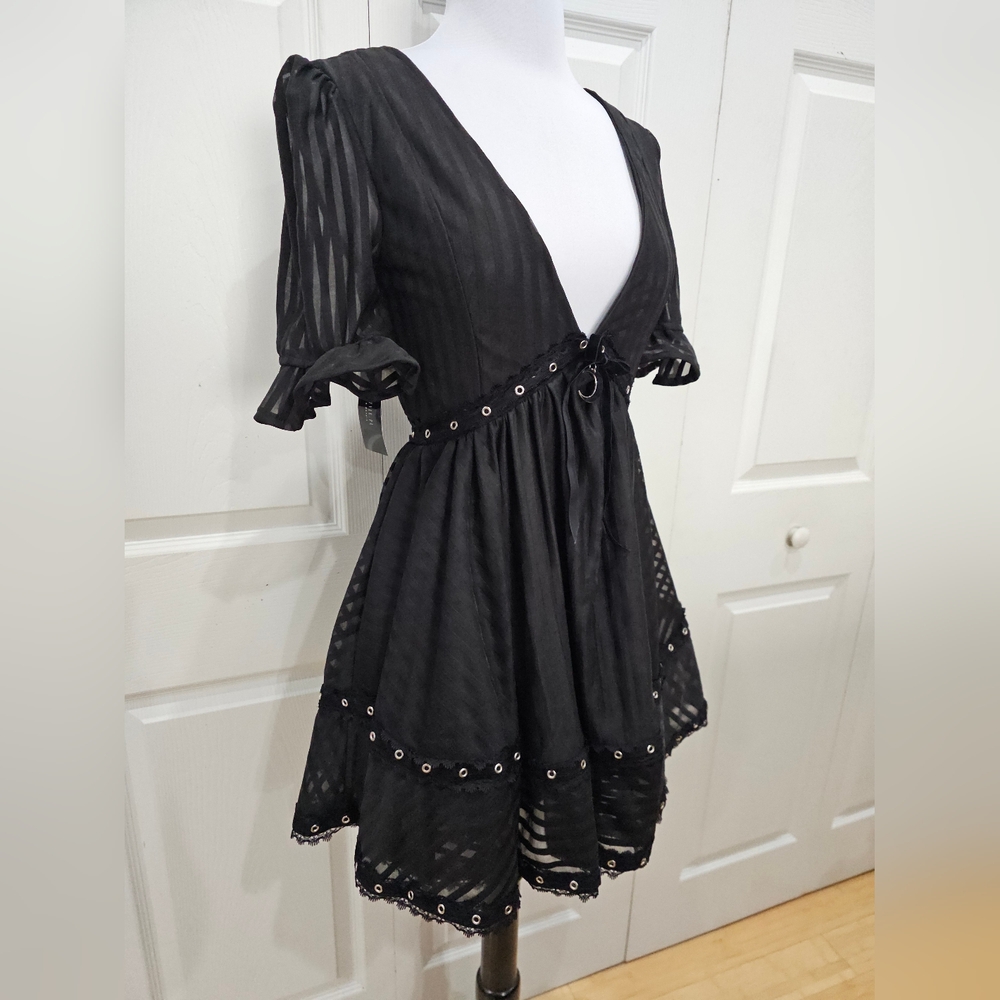 ★ISO★ Restyle Lace Mesh Dolly Dress A-line skirt Crescent Charm Black Dress S - Picture 3 of 8